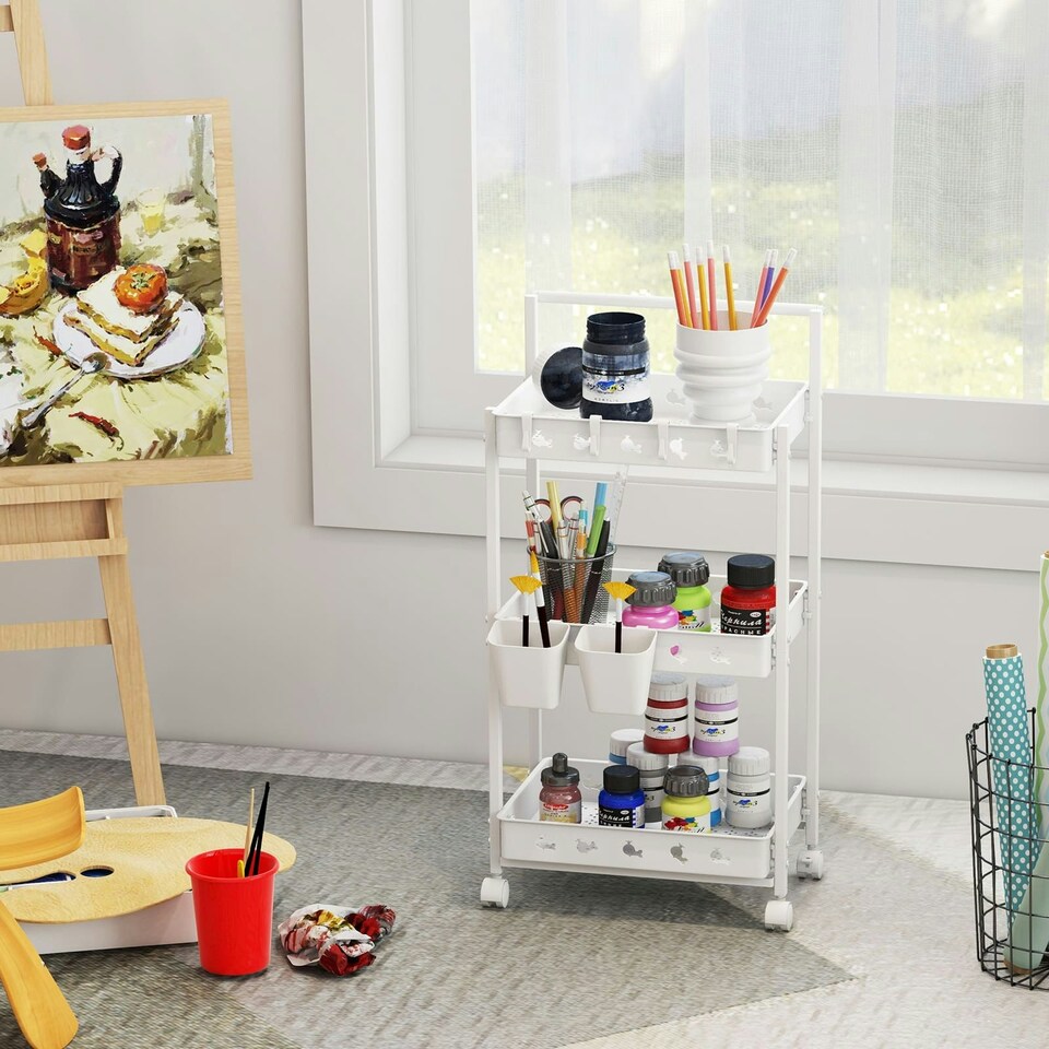 image 1 of COSTWAY 3-Tier Rolling Storage Cart Utility Cart