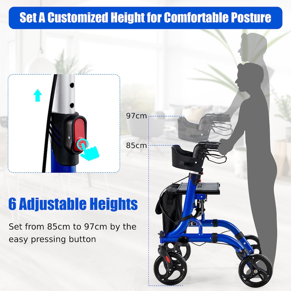 image 1 of COSTWAY 2 in 1 Walker Aluminium Mobility Walking Aid Blue