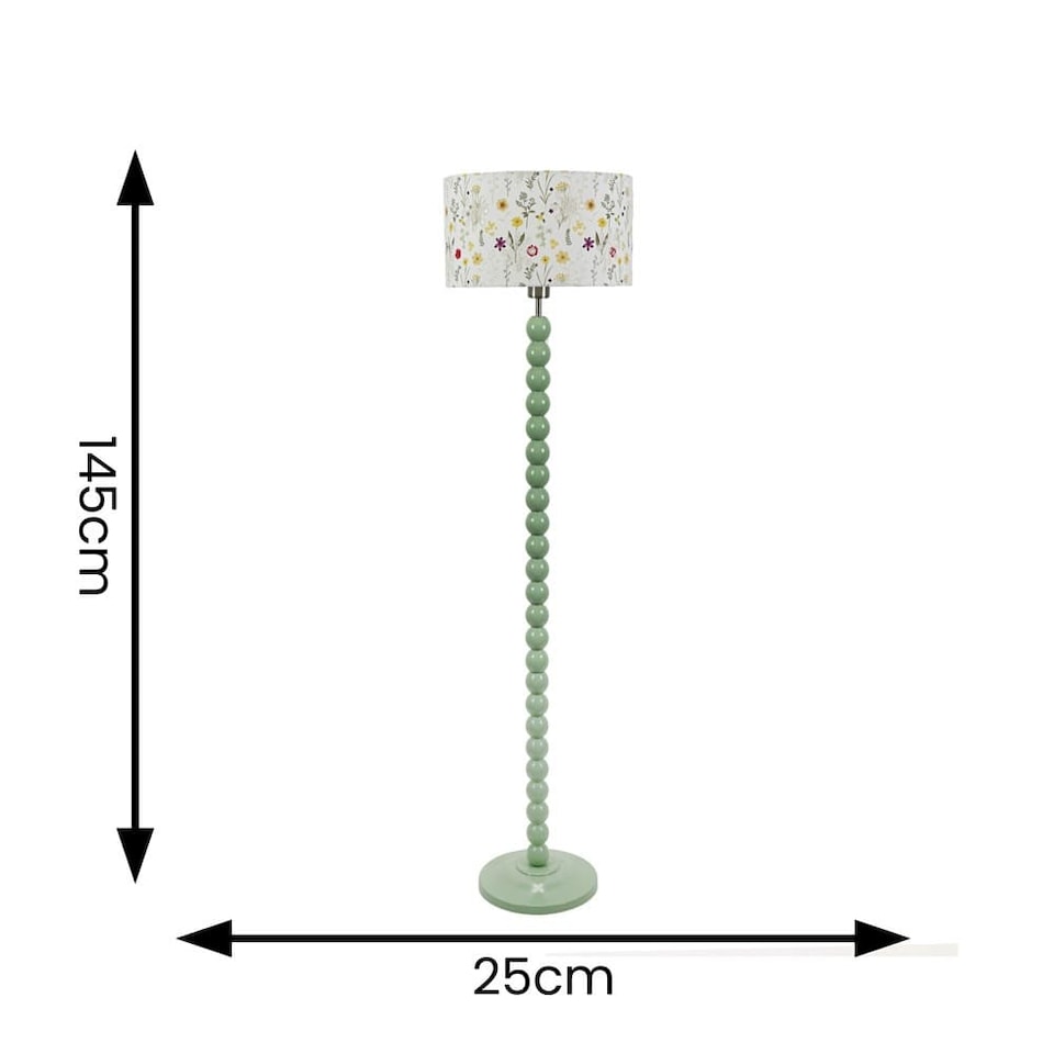 image 1 of ValueLights Bobbins Sage Green Floor Lamp Pleat Green Shade and Bulb