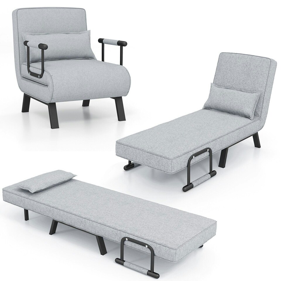 image 1 of COSTWAY Convertible Single Folding Sofa Bed Sleep Chair Grey Grey