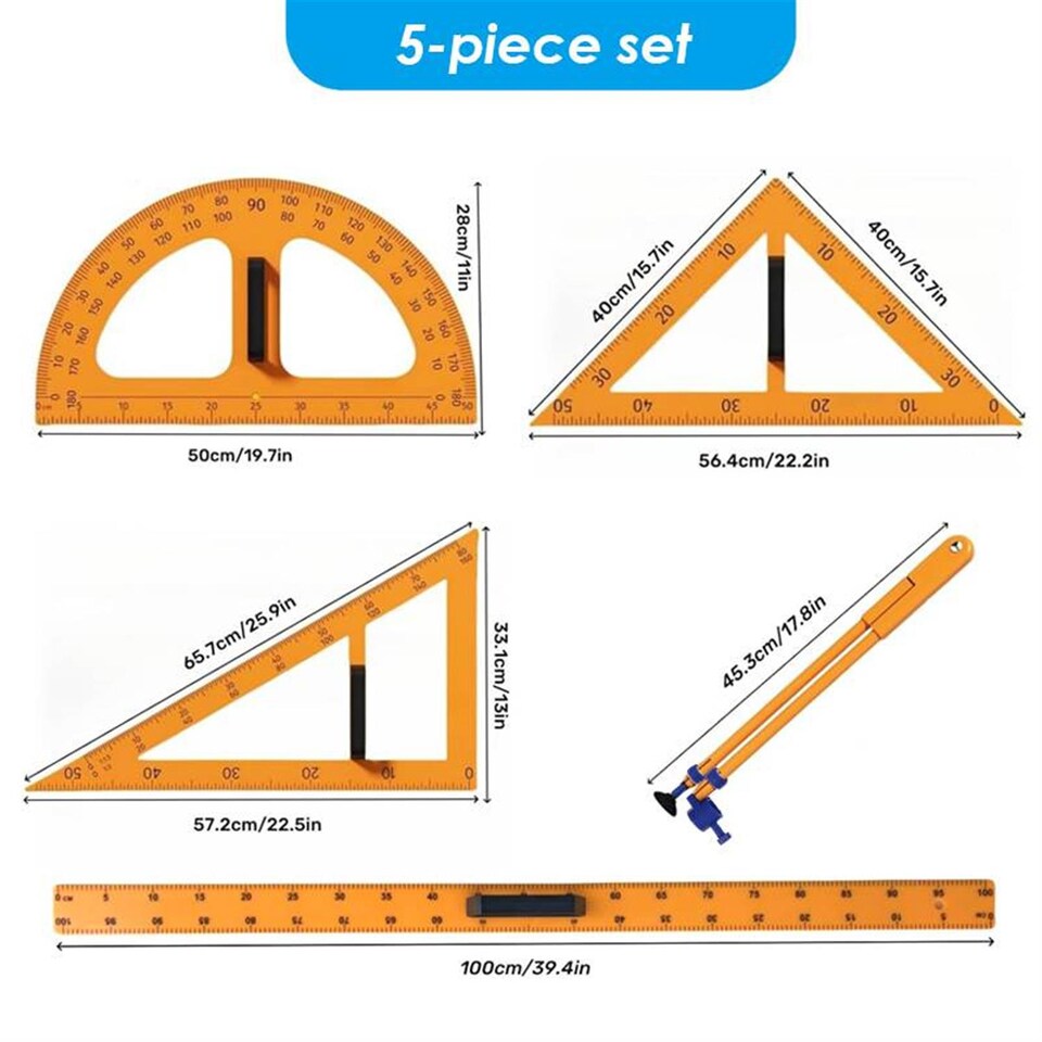 image 1 of Pack of 5 Pieces Math Geometry Blackboard and Whiteboard Teaching Equipment Set