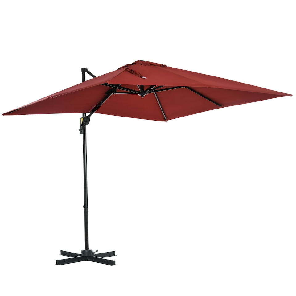 image 1 of Outsunny Square Cantilever Roma Parasol, 360-Degree Rotation, Wine Red