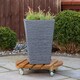 image 3 of Tom Chambers Handcrafted Heavy Duty Round Traditional Wood Garden Patio Plant Flower Pot Stand Caddy Trolley Dolly on Strong Metal Castor Wheels Large 50cm | Brown | Brown