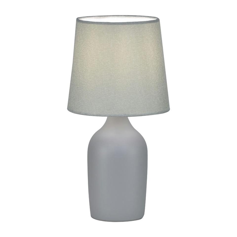 image 1 of First Choice Lighting Set of 2 Smooth Grey Ceramic 27cm Table Lamps With Matching Shades Grey | Grey