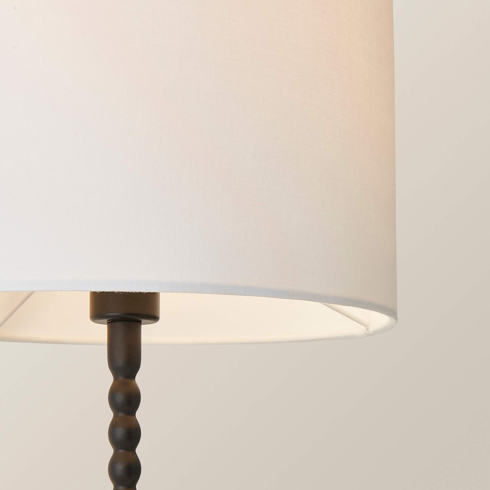 image 1 of ValueLights Maeve White Fabric Drum Lamp Shade Matte Black Bobbin Bobble Table Lamp | Black