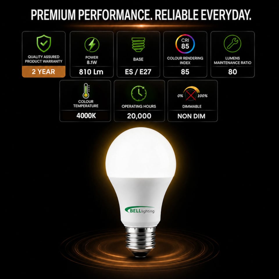 image 1 of BELL Lighting E27 LED GLS 8.1W Energy Saving Bulbs Natural White 4000K