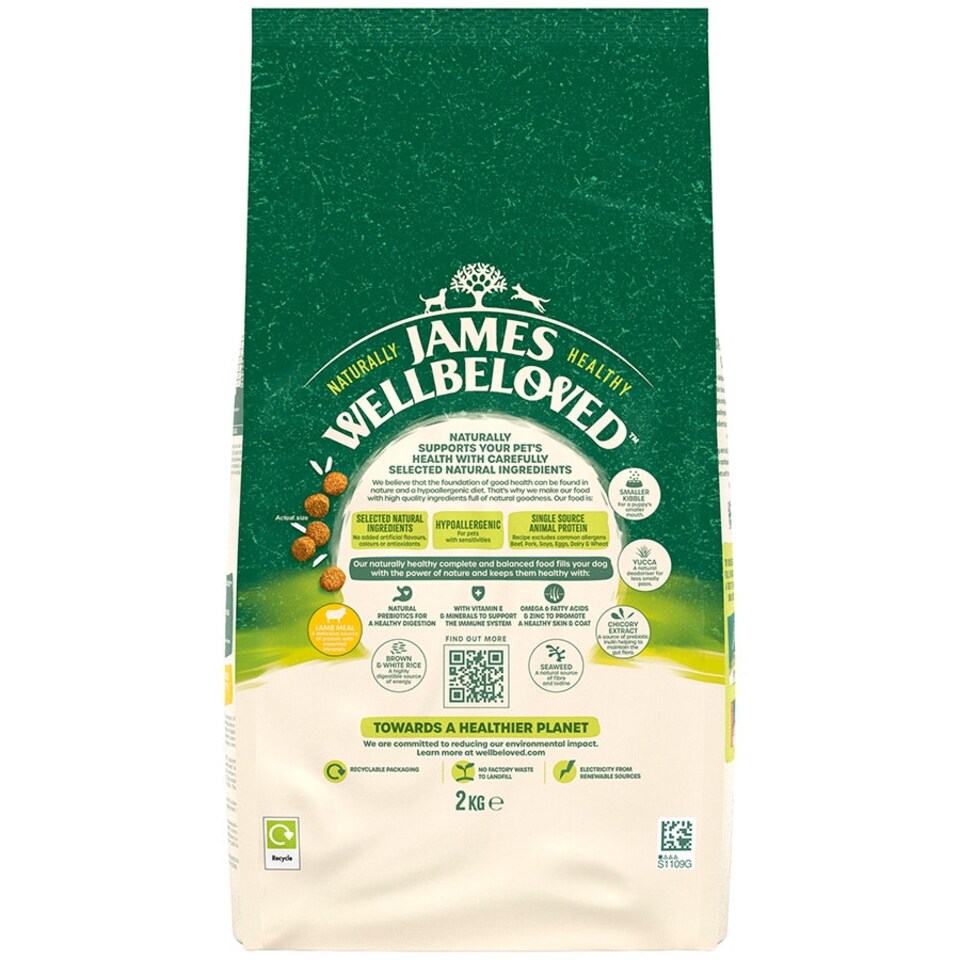 image 1 of James Wellbeloved Puppy Dog Food Lamb and Rice Kibble 2kg