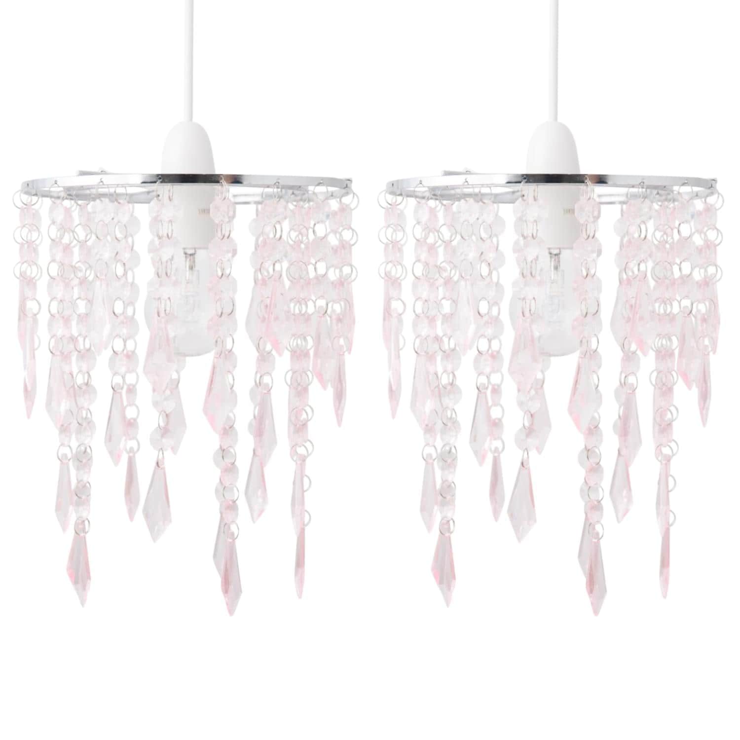 First Choice Lighting Set of 2 Chrome & Pink Jewels Light Shades