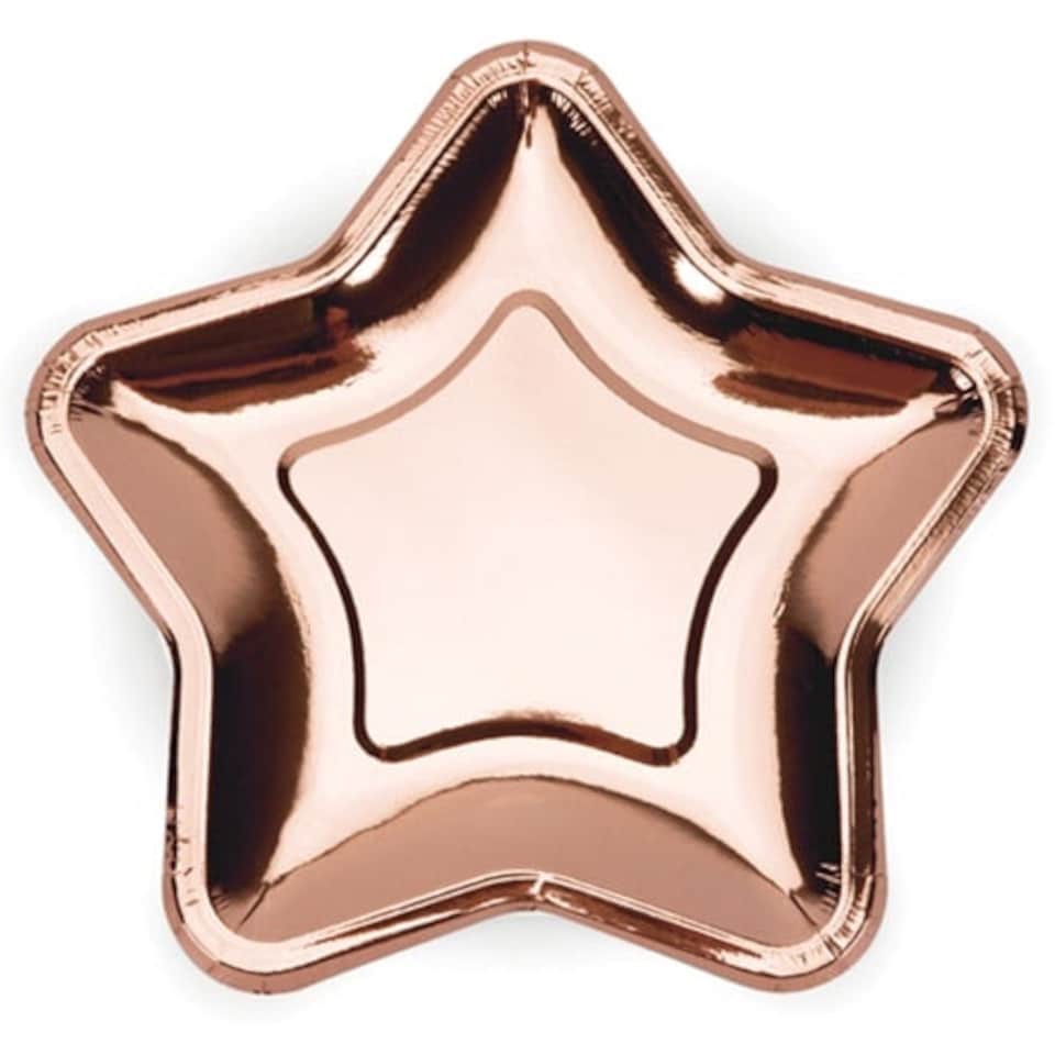 image 1 of Rose Gold Star Shape Foil Paper Plates 18cm - Pack of 6