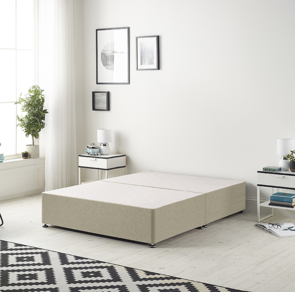 image 1 of Astoria Divan Bed Base with 30 Inch Diamonte Button Headboard Linen Fabric | Brown | Wheat | King
