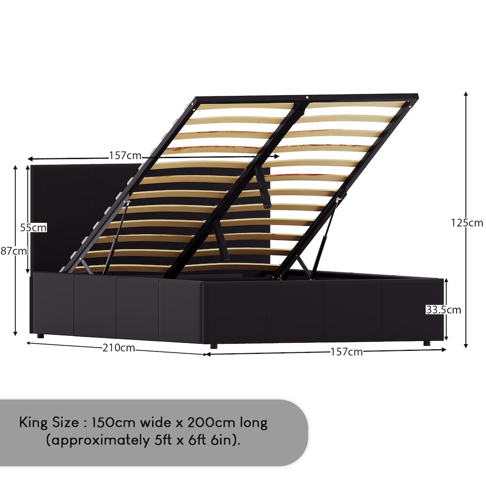 image 1 of Vida Designs Lisbon 5ft King Size Ottoman Bed Storage Faux Leather, Black, 150 x 200cm