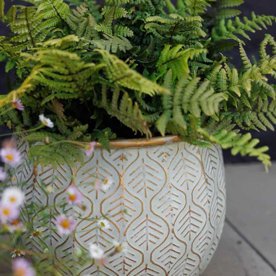 image 1 of Primrose Set of 2 Metal Leaf Design Spherical Decorative Planters in Cream 31cm | Cream | Off White