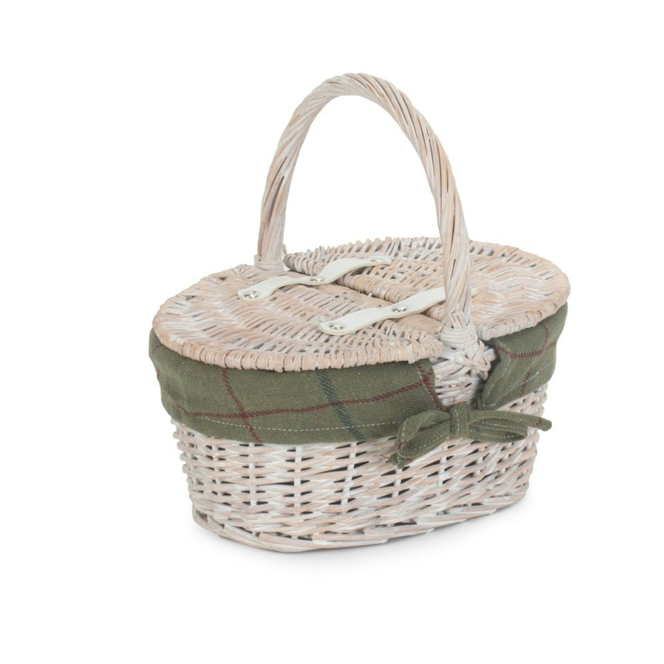 image 1 of White Wash Lidded Basket with Lining Red | Red And White Checked | One Size