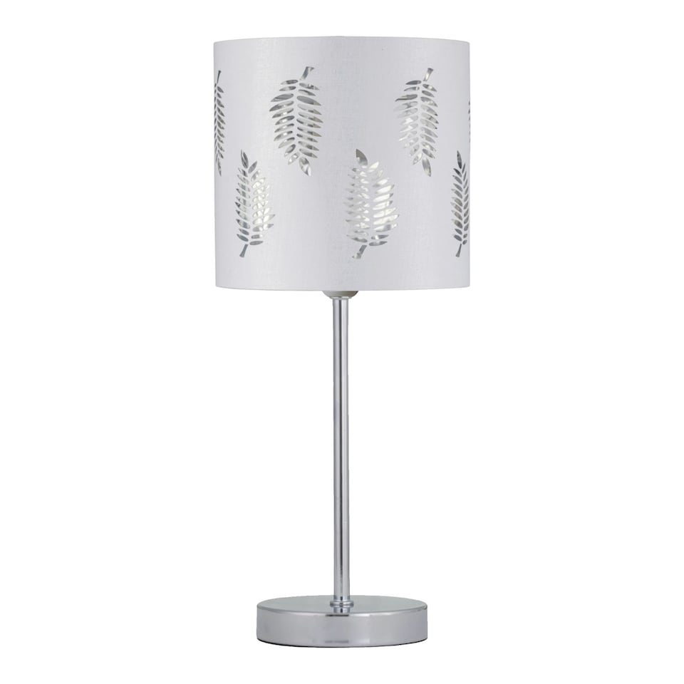 image 1 of Chrome Stick Table Lamp with White Fern Shade Chrome | White
