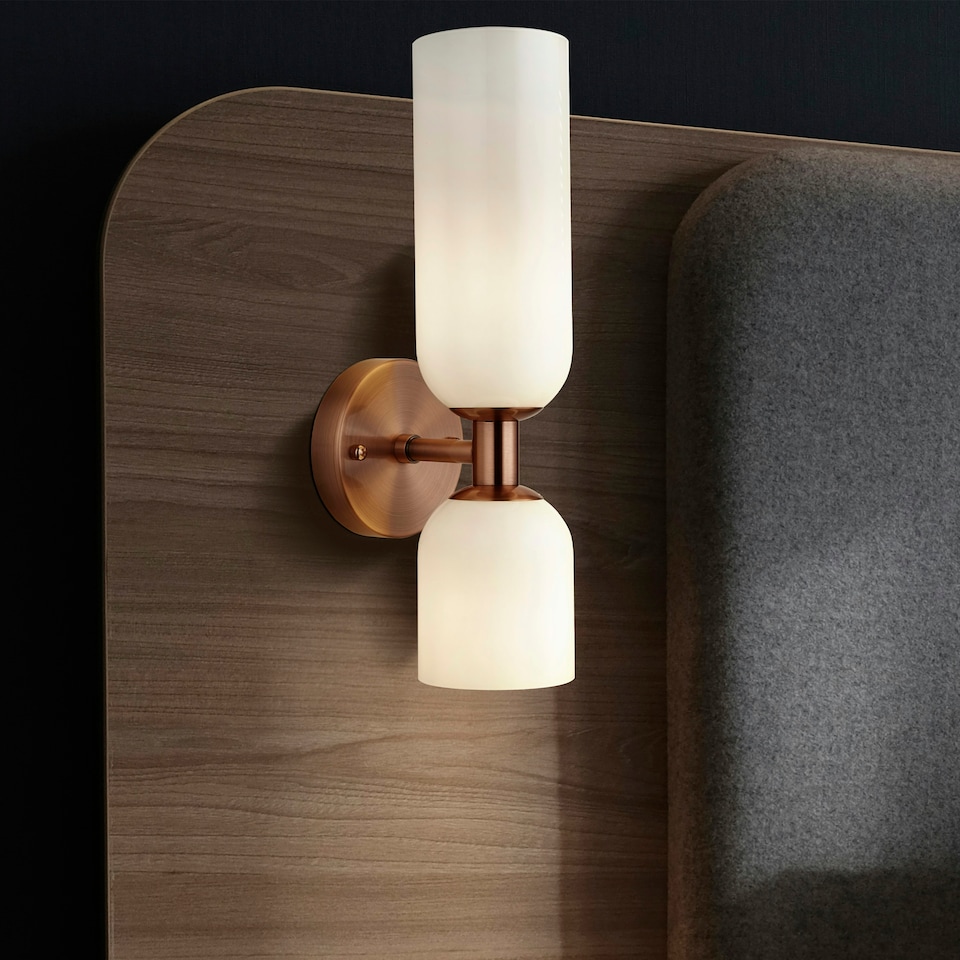 image 1 of OPALE GLASS WHITE WALL LIGHT COPPER