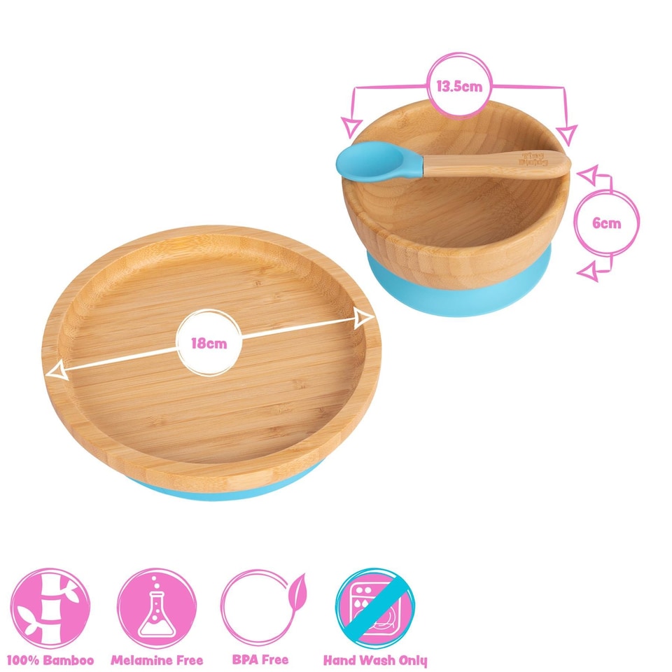 image 1 of Tiny Dining Children's Bamboo Suction Round Dinner Set - Grey