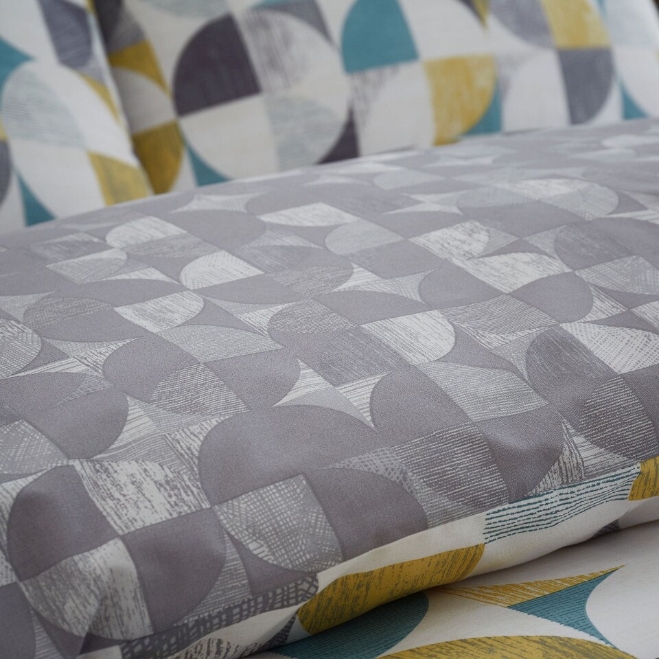 image 1 of Retro Circles Reversible Duvet Cover Set | Yellow | Ochre