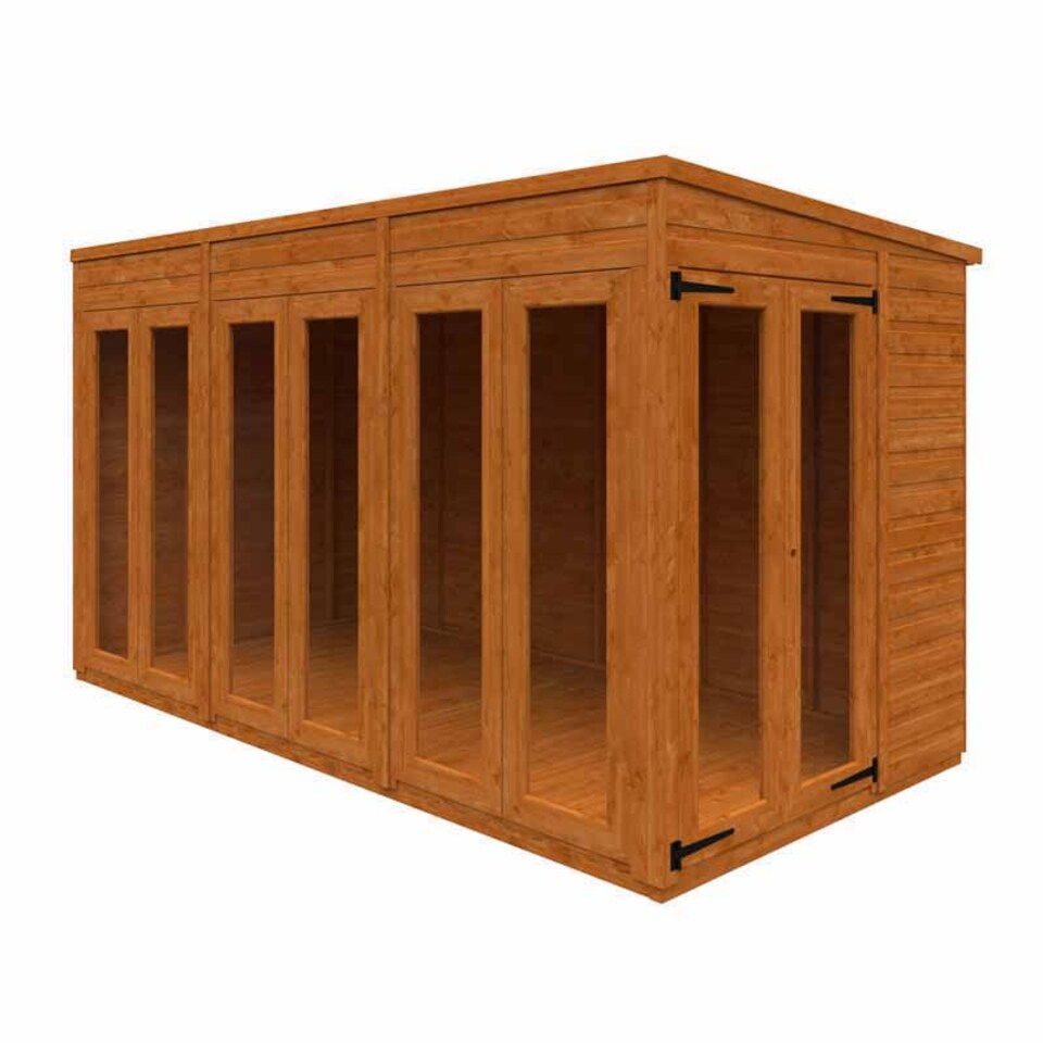 image 1 of 12x6 Flex Pent Full Pane Summerhouse 12mm Flex - L353.8 x W175 x H203 cm - Solid Wood/Softwood/Pine - Burnt Orange