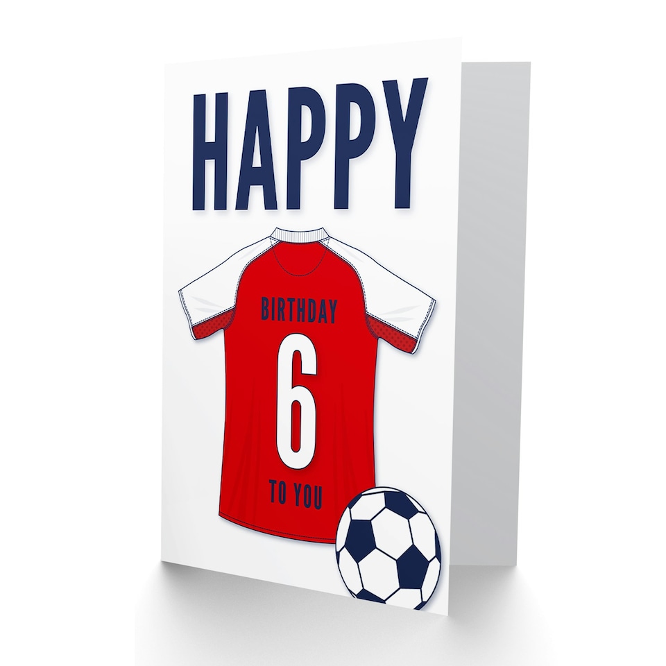 image 1 of Football Strip Kit Red White Jersey Age 6 Year Old Child Kids 6th Birthday Card