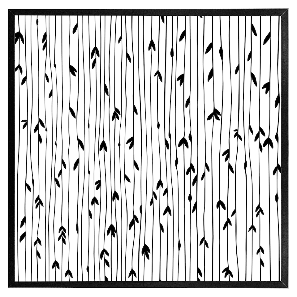 image 1 of Sketchy leaves scattered on hand drawn lines on white background (Picture Frame) Brown | Oak | M