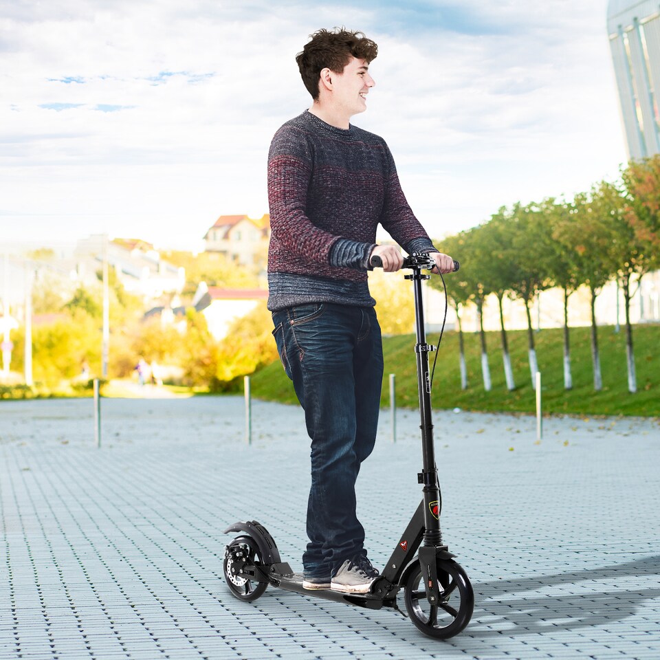 image 1 of HOMCOM Teens Adult Kick Scooter Fold Adjust 14+ w/ Rear Dual Brake System Black | Black | Black