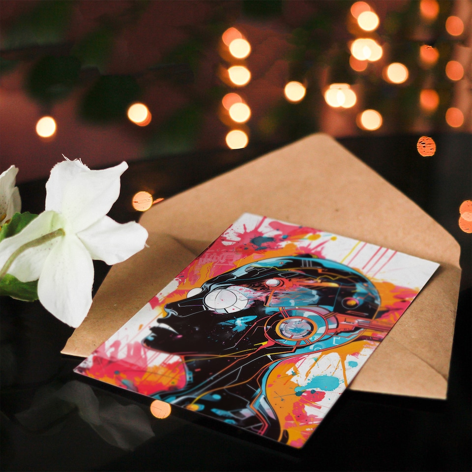 image 1 of Sci Fi Japanese Manga Futuristic Comic Book Style Birthday Card