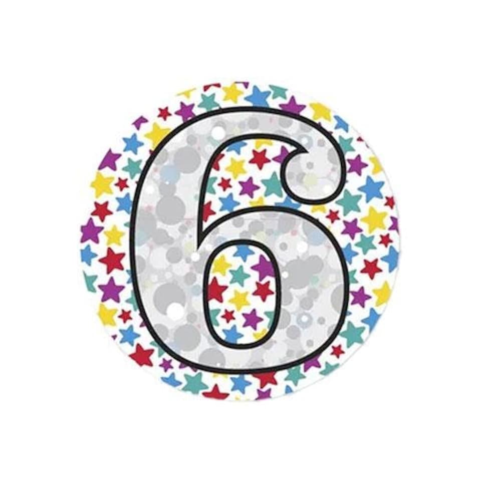 Age 6 Multicoloured Stars Small Badge 5.5cm