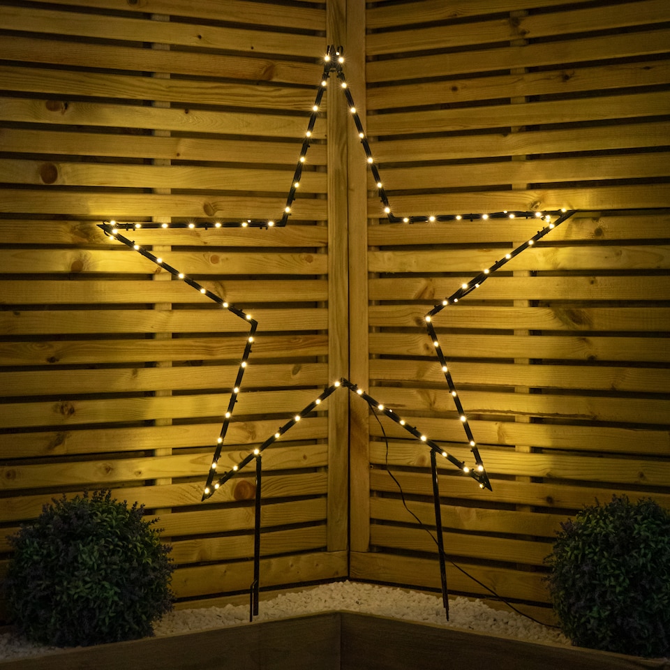 image 1 of 90cm Light up Dewdrop Metal Christmas Star with Garden Stake & Warm White LEDs