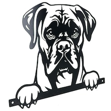 Black Metal Peeking Boxer Silhouette with Fixing Plate Garden Ornament Gift