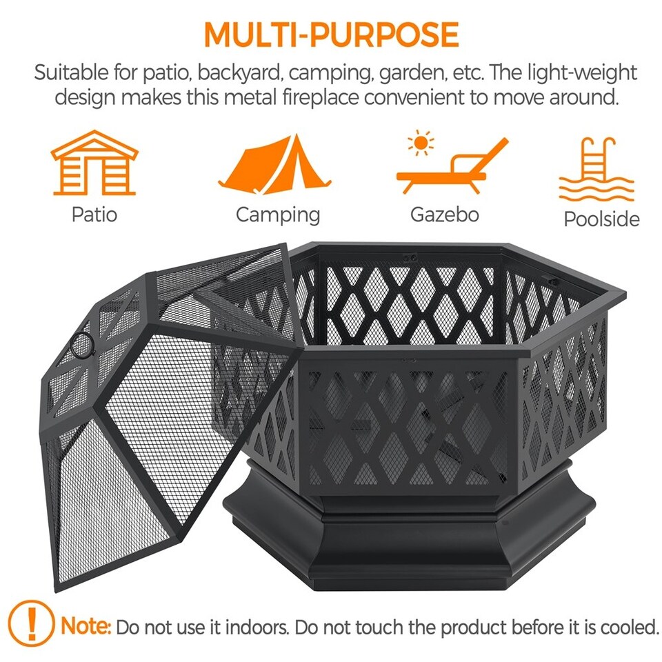 image 1 of Yaheetech Hex-Shaped Wood Burning Outdoor Fireplace Black