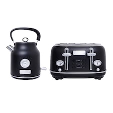 Charles Bentley 1.7L Kettle & 4 Slice Toaster Set in Matt Black and Silver