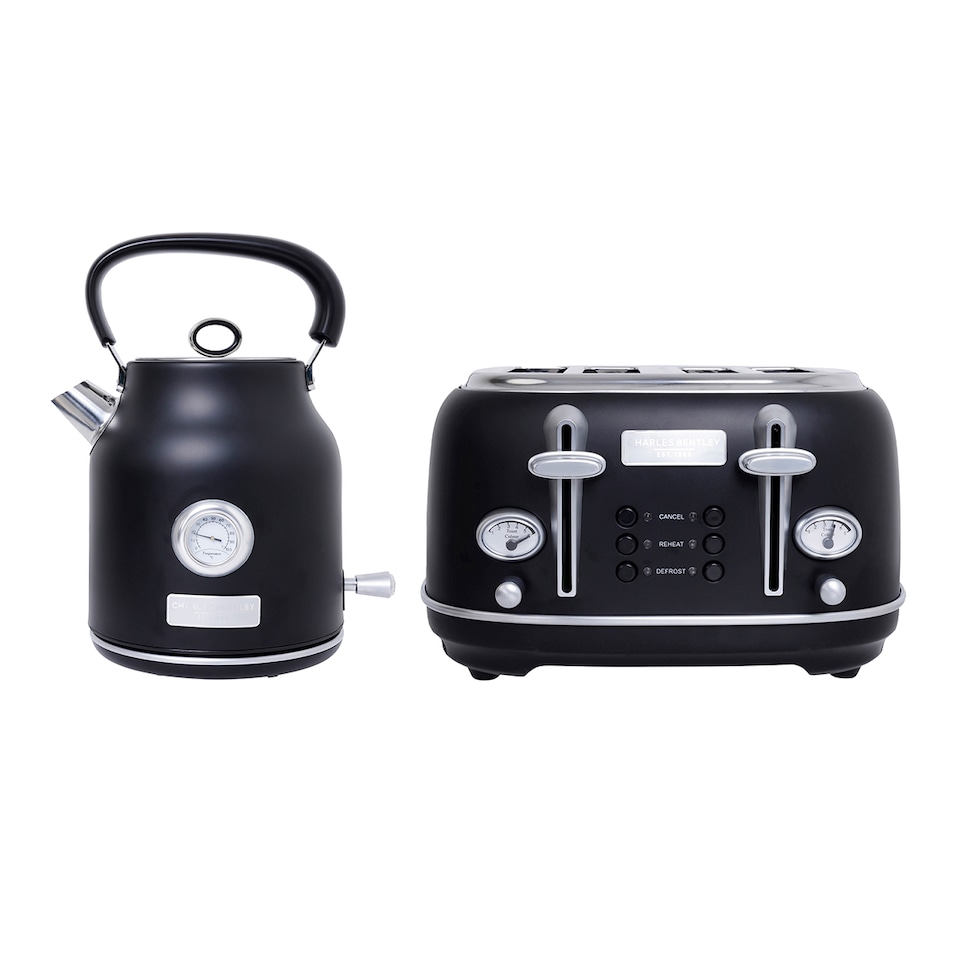 image 1 of Charles Bentley 1.7L Kettle & 4 Slice Toaster Set in Matt Black and Silver