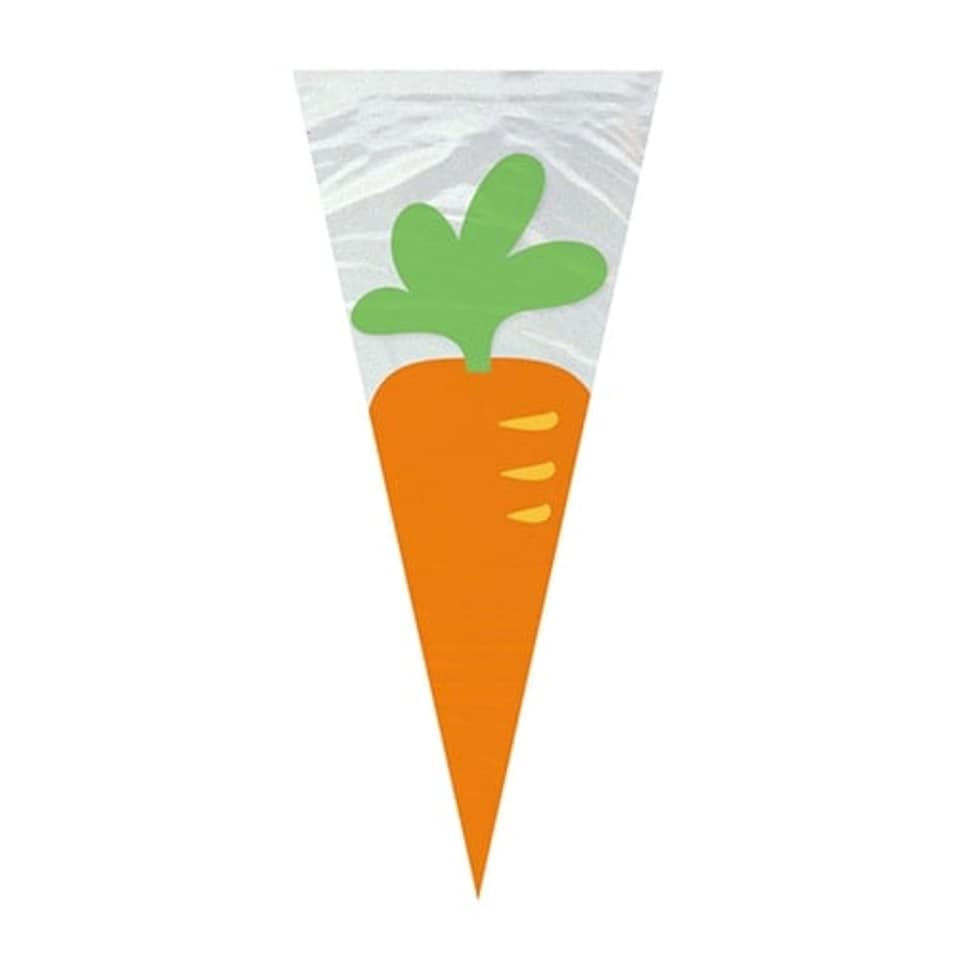image 1 of Carrot Cone Shaped Easter Cello Gift Bags with Twist Ties - Pack of 20 | Orange | 20