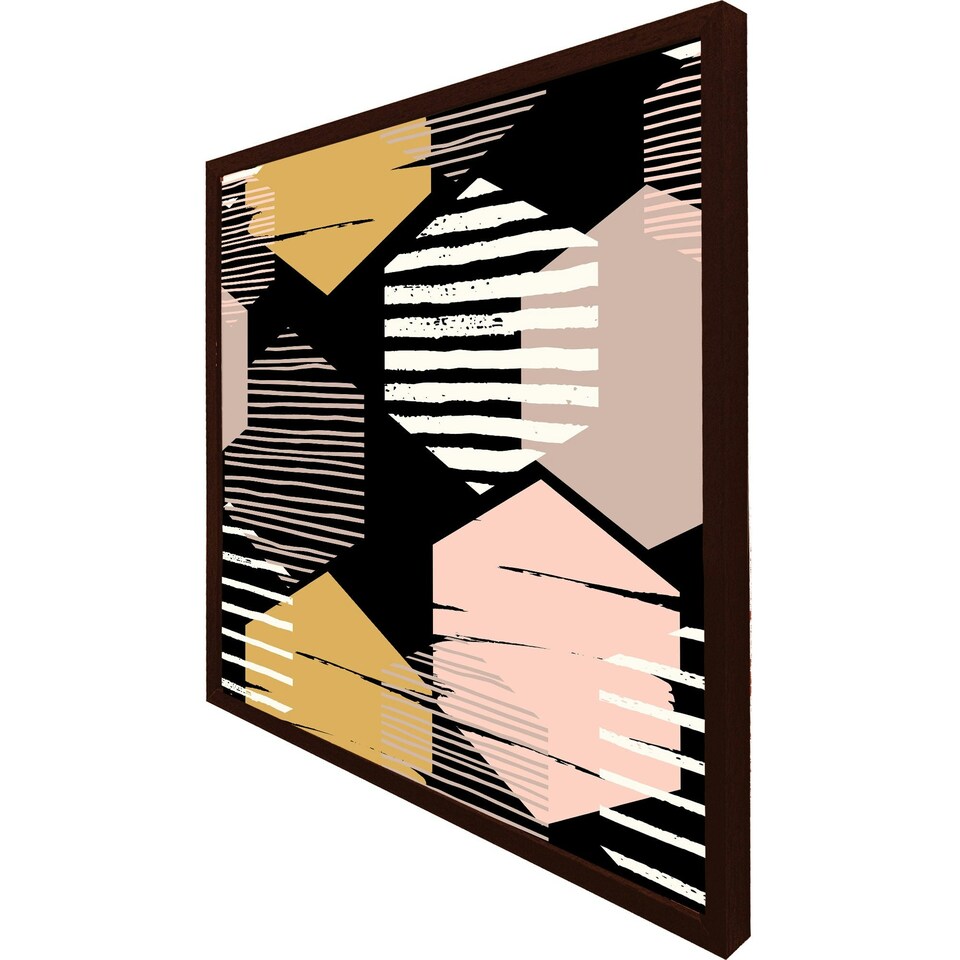 image 1 of Yellow, white & pink hexagons (Picutre Frame) Brown | Oak | XS