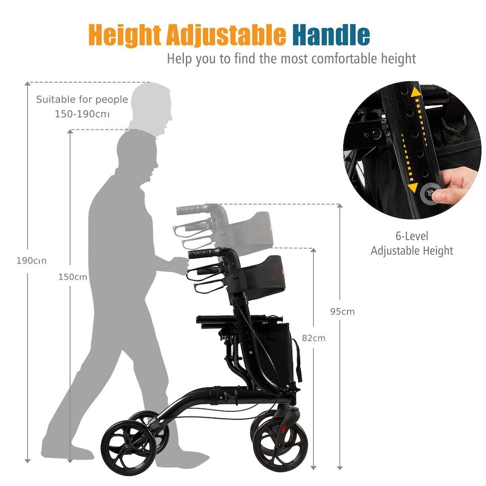 image 1 of COSTWAY Folding Rollator Walker Aluminium Mobility Aid Black
