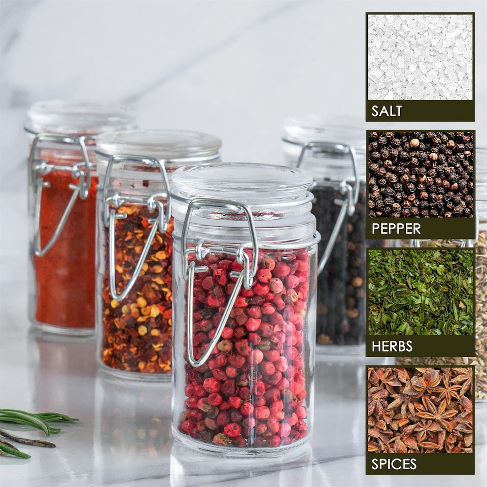 image 1 of Argon Tableware Glass Storage Jars - 70ml - Orange Seal - Pack of 6