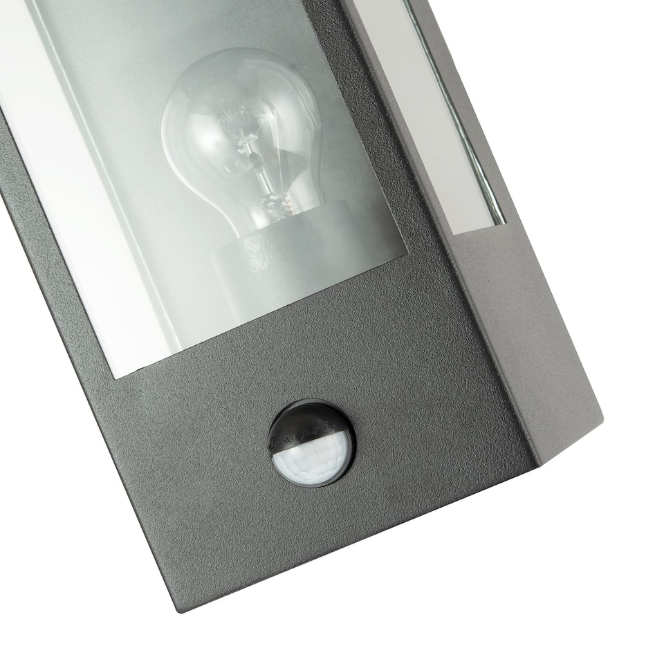 image 1 of Modern Outdoor PIR Sensor Wall Light Fitting with Box Lantern Shape IP44 Rated | Black | Black | 1