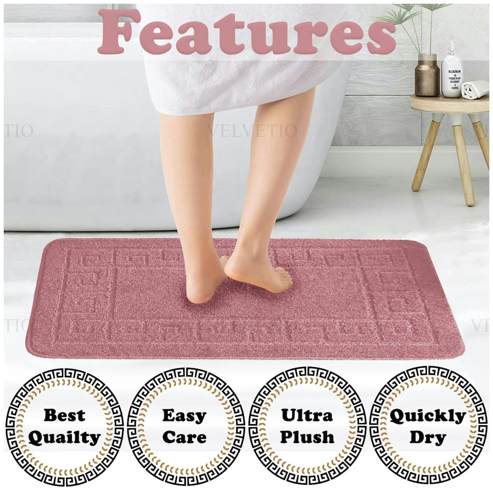 image 1 of VELVETIO Greek Bath Mat & Pedestal Mat Water Absorbent Non Slip Toilet Rugs Pink | Dusty Pink