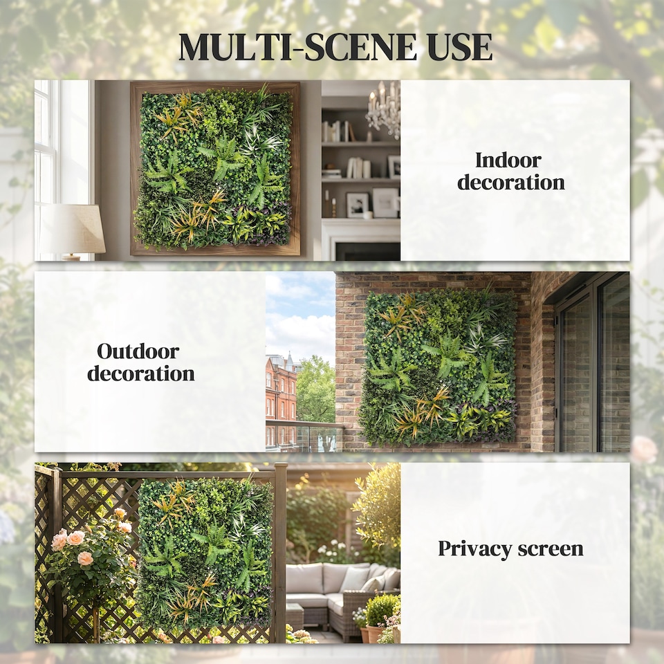 image 1 of Outsunny Grass Wall Panels, Greenery Backdrop Panels, Green | Green | Green, Yellowish-brown, Purple, White | 100 x 100 cm