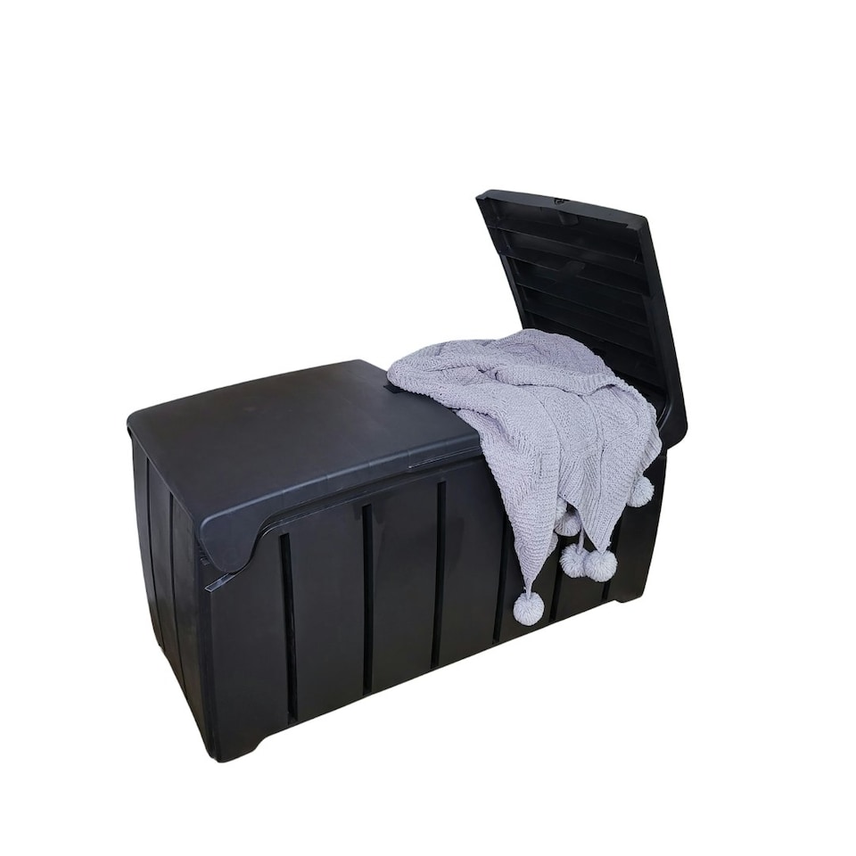 image 1 of Black 115cm x 55cm x 60cm Butterfly Opening Top 300 Litre Large Garden Storage Box Weatherproof with Padlock Hole Black
