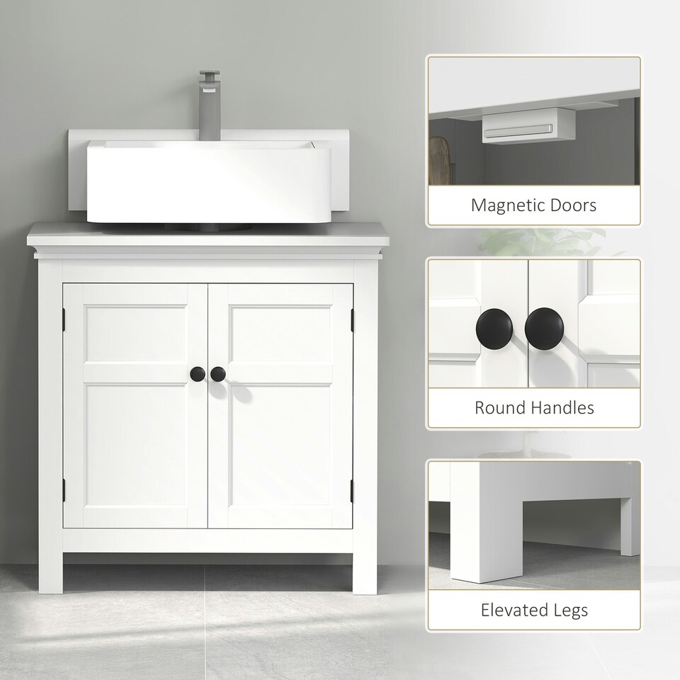 image 1 of HOMCOM 2-Tier Bathroom Sink Cabinet, Freestanding Storage Cabinet, White 