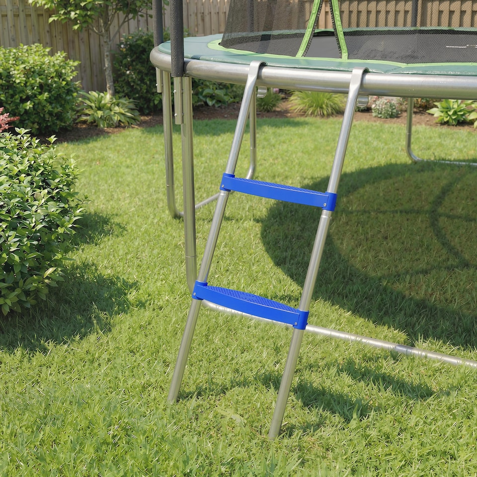 image 1 of SPORTNOW Trampoline Ladder, 2-Steps with Horizontal Wide Steps, Galvanised