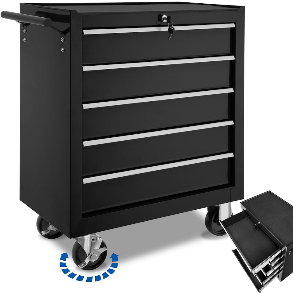 image 1 of Tool Chest - with wheels, 5 drawers, central locking system Black | Black