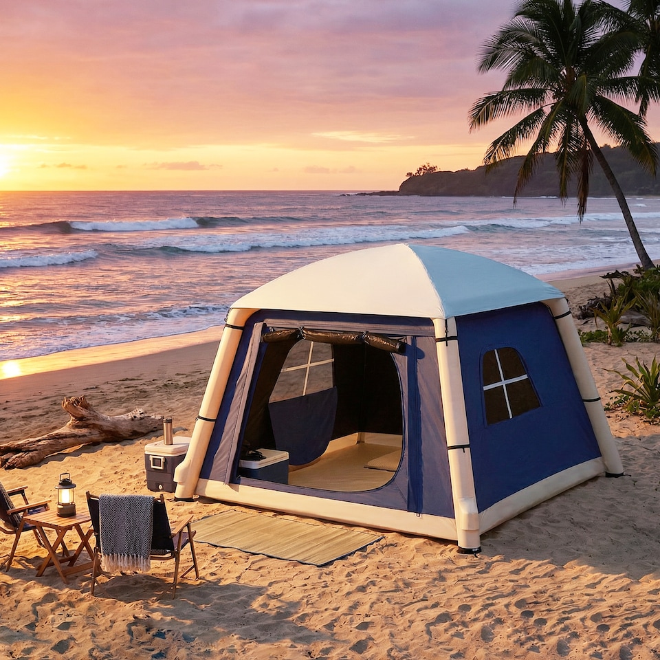 image 1 of Outsunny Inflatable Camping Tent, 2 Man Tent, Dark Blue | Blue | Dark blue | 210 x 210 x 160 cm