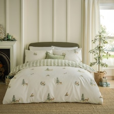 Wylder Nature Charlecote Printed 100% Cotton Super King Duvet Set Green | Super King