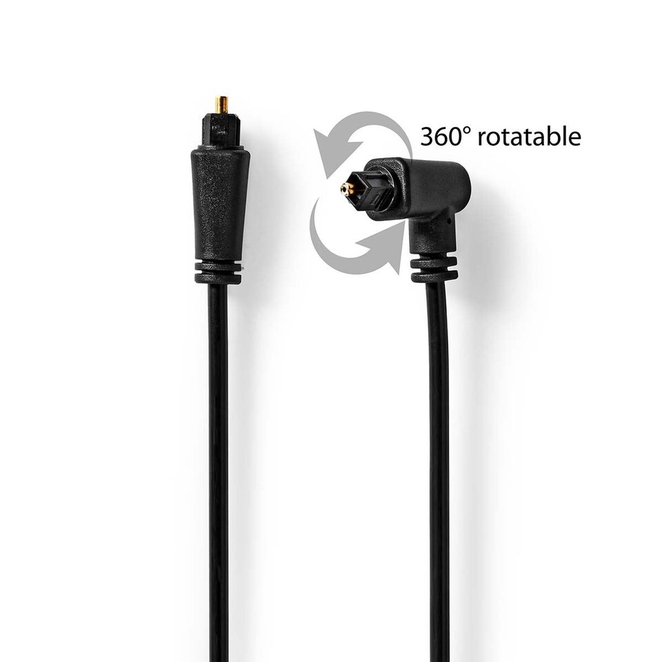 image 1 of Nedis 2m Digital Audio Optical TosLink SPDif Cable, Optical Male to Optical Male, Rotating Angled - Black