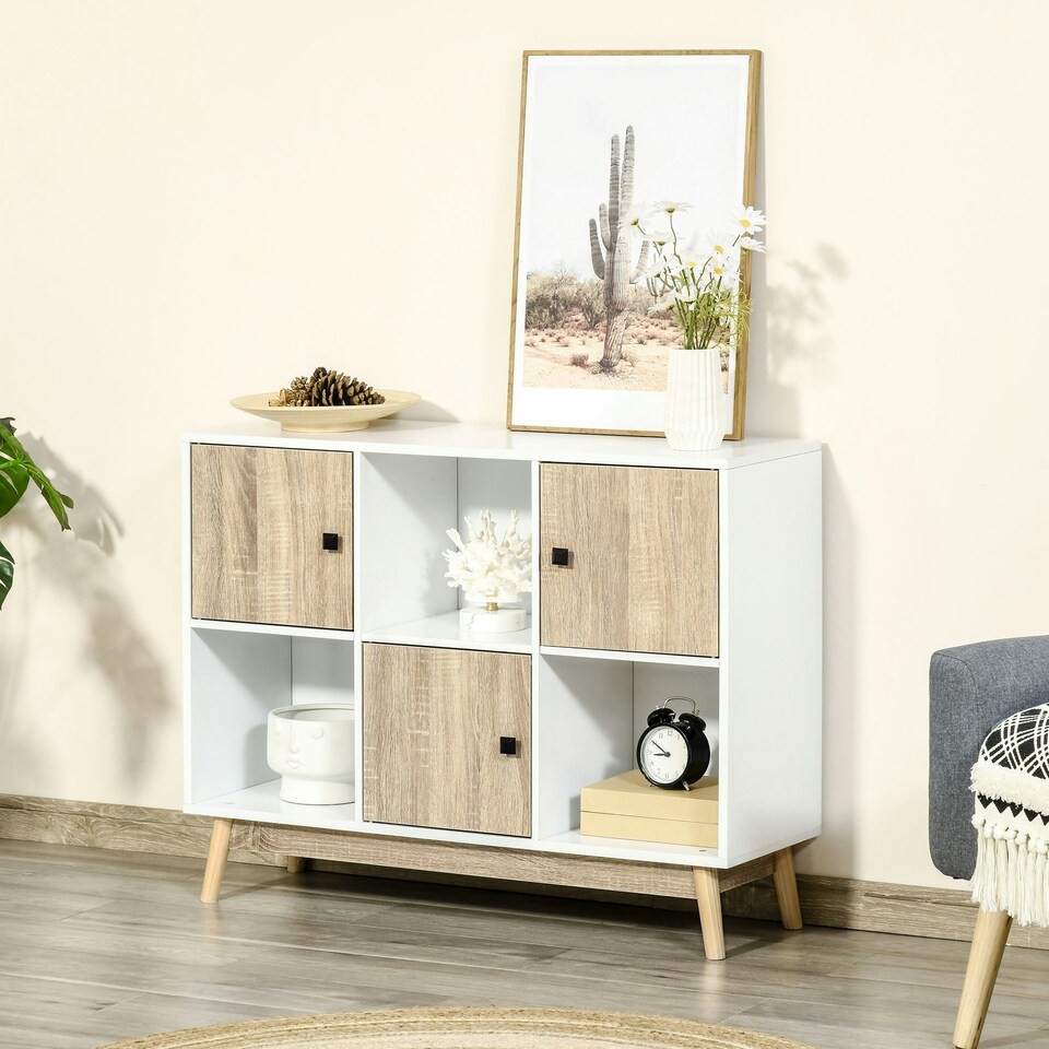 image 1 of HOMCOM Bookcase, Display Cabinet with 6 Storage Cubes for Living Room Natural