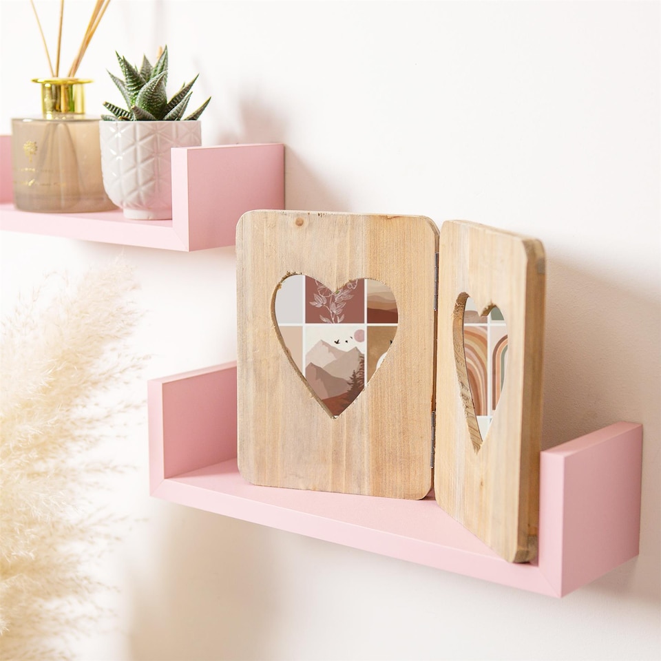 image 1 of Nicola Spring Rustic Hearts Folding 2 Photo Frame - 4 x 6" - Natural