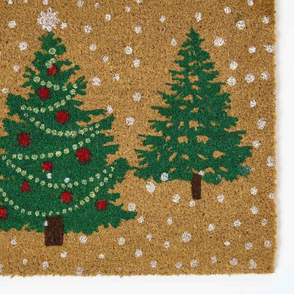 image 1 of Homescapes Coir Doormat Christmas Trees, 60 x 40 cm