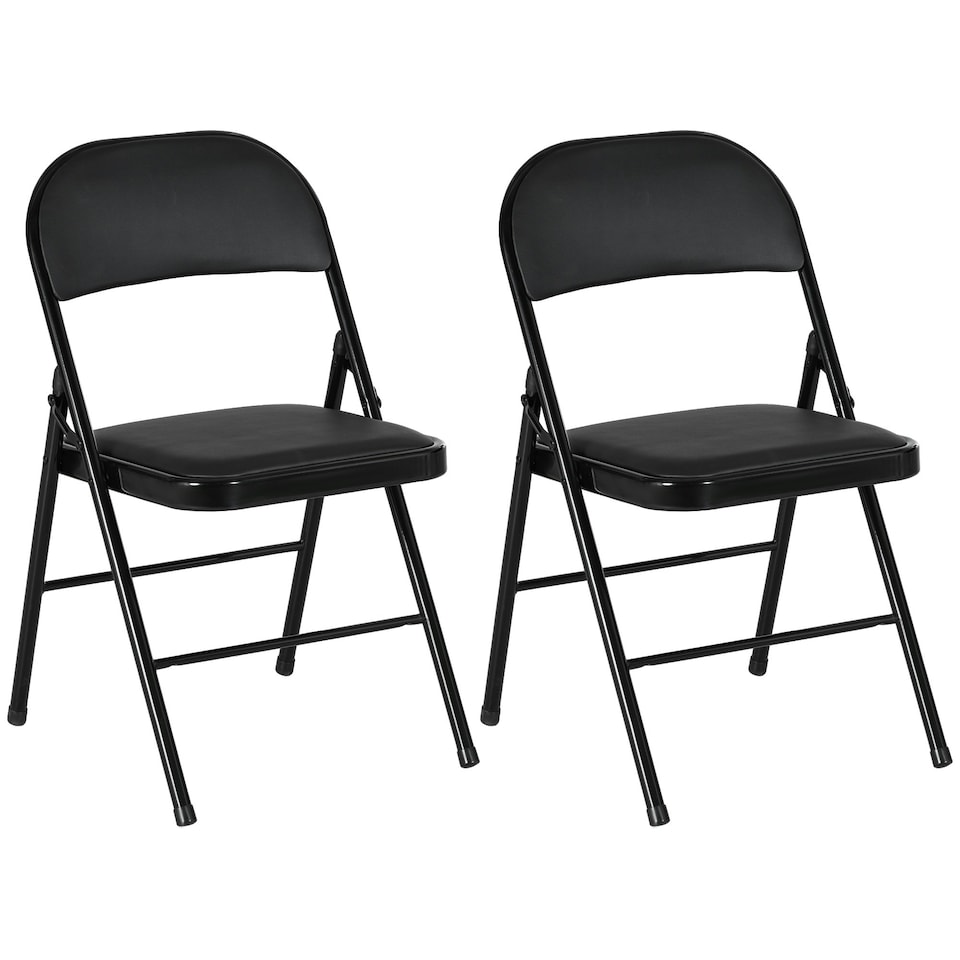 image 1 of HOMCOM 2 Pack Padded Folding Chairs with Cushioned Seat and Metal Frame Black